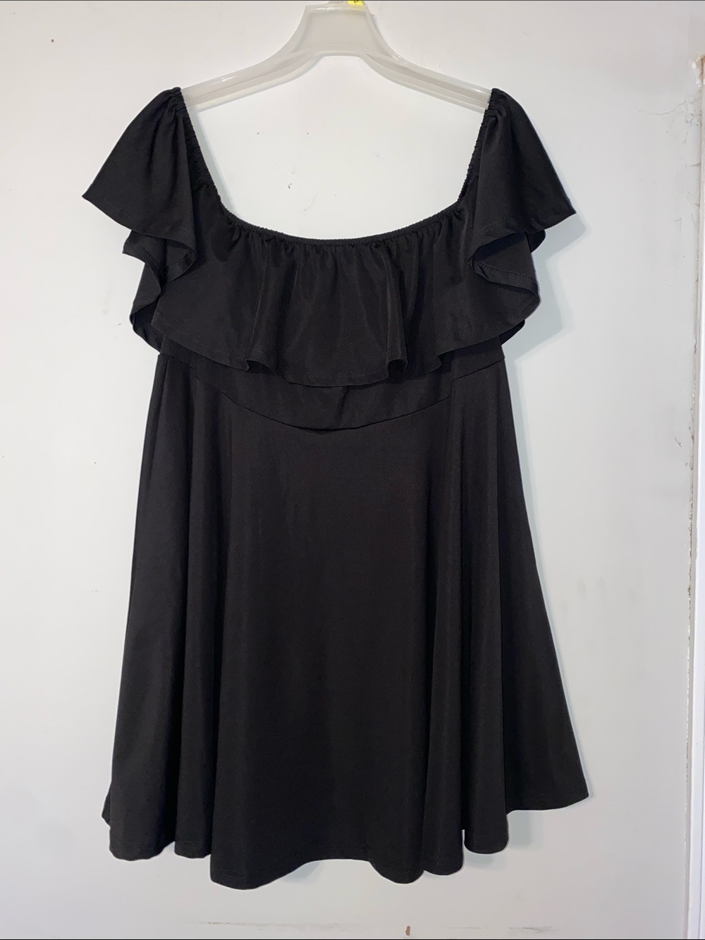 Off-Shoulder Black Ruffle Mini Dress